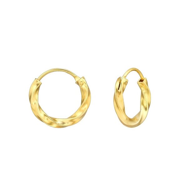 14K Gold Vermeil Twisted Huggie Hoop Earrings 12mm - Picture 1 of 11